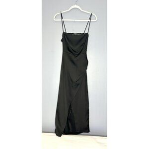 Zara Dress S Black Satin Midi Dress Formal Cocktail Slinky Open Back Gala Luxury